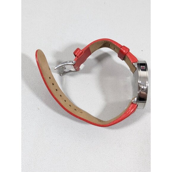 Elle Womens Dual Time Watch Airplane Travel Crystal Accent Red Leather Band - Picture 5 of 15